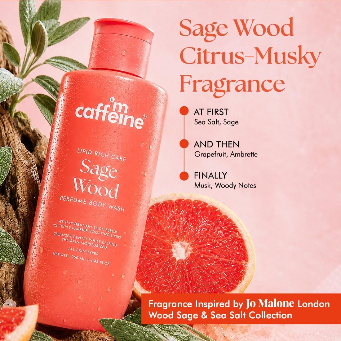 mCaffeine Deep Nourishing Milky Body Wash | Glycerin & Betaine for Soft & Smooth Skin | Sage Wood-Citrus Musky  Fragrance | thumbnail