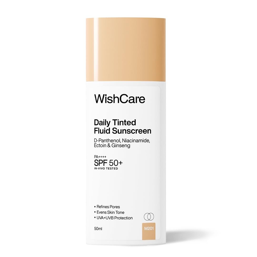 WishCare Daily Fluid Tinted Sunscreen SPF50 PA++++ | M201 | Broad Spectrum Protection for all skin types| In-Vivo Tested Tinted Sun Screen |  Evens & Protects | 50ml thumbnail