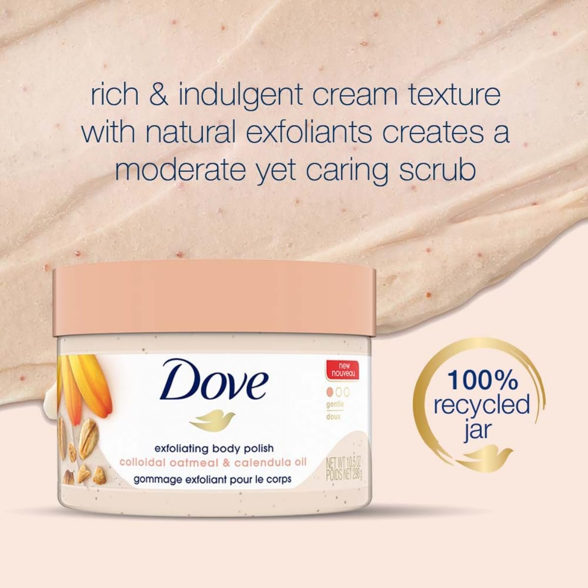 Dove Exfoliating Body Polish Scrub with Oatmeal & Calendula Oil – 298g | Gentle Exfoliation for Sensitive Skin | Sulfate-Free Formula for Soft, Smooth & Healthy-Looking Skin thumbnail