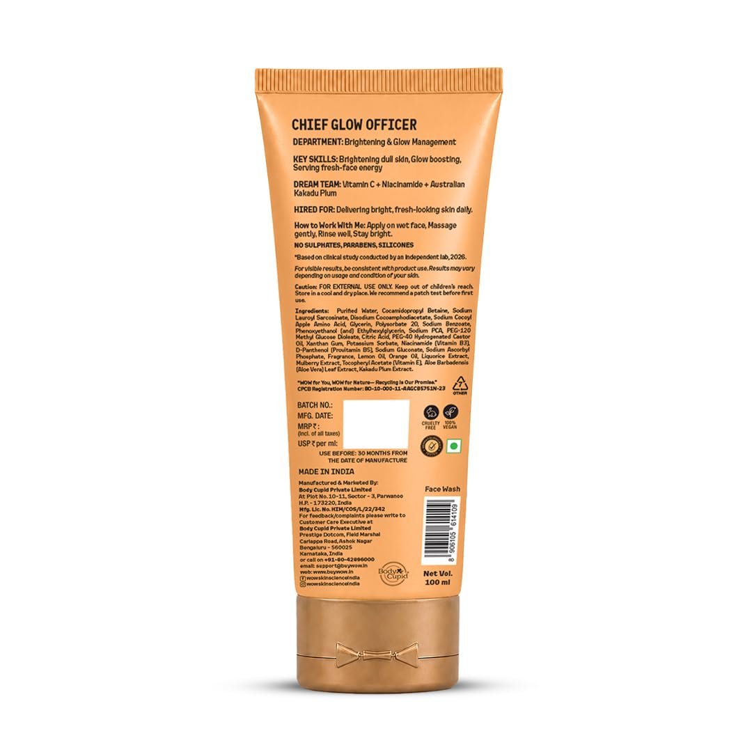 WOW Skin Science Brightening Vitamin C & Niacinamide Face Wash|For Brighter Glow|Paraben & Sulphates Free|Face Wash for Women & Men 100 ml thumbnail
