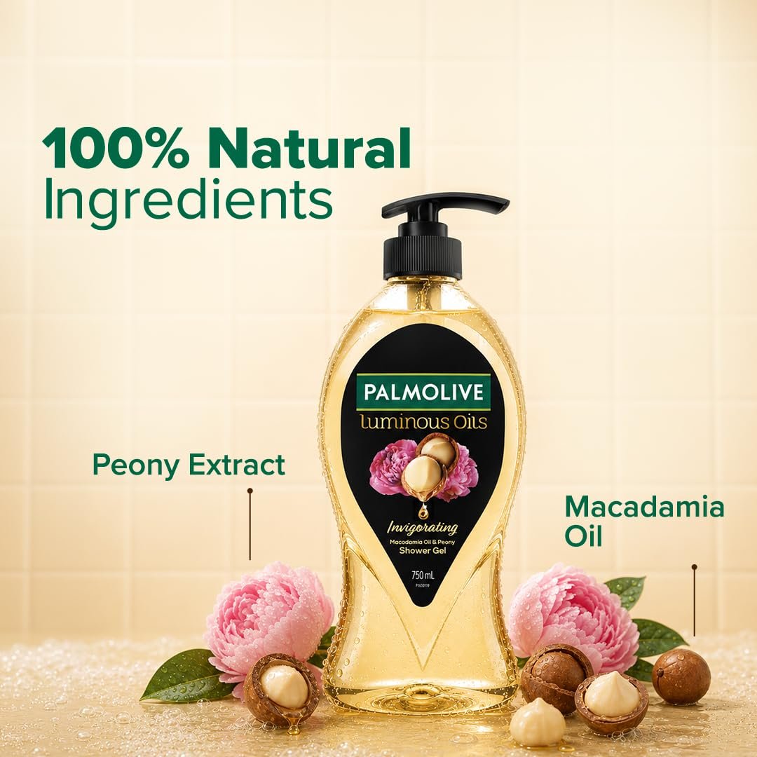 Palmolive Luminous Oil Invigorating Body Wash, 750ml Pump Bottle, 100% Natural Macadamia Oil & Peony Extracts For Everyday Freshness & Radiant Skin, PH Balanced Bodywash thumbnail