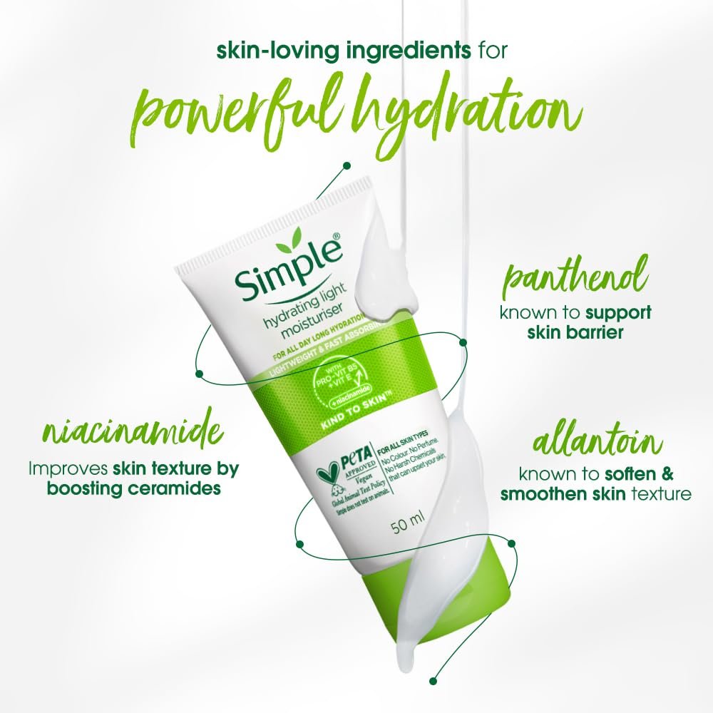 Simple Hydrating Light Moisturiser, 50ml | 12hr Hydration | With Niacinamide, Pro-Vitamin B5, Glycerin & Borage Seed Oil | Lightweight, Non-Greasy Formula | For Soft, Smooth Skin thumbnail